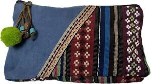 Boho Ultrasuede Embroidered Make-up Bag Beads Pom-pom